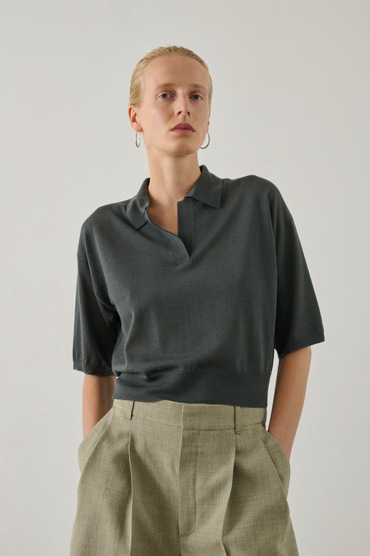 Polo Elton - Gris/Bleu - Laine mérinos - Femme